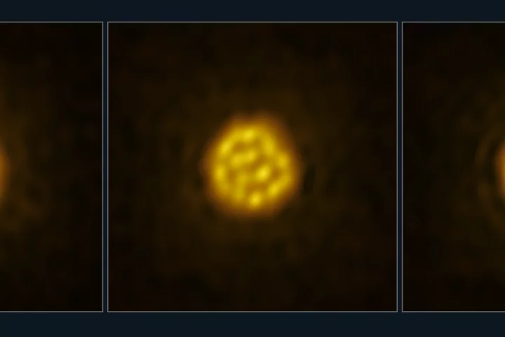 ALMA images of the star R Doradus, taken on different days, show the movements of giant convection bubbles each as big as 75 Suns
