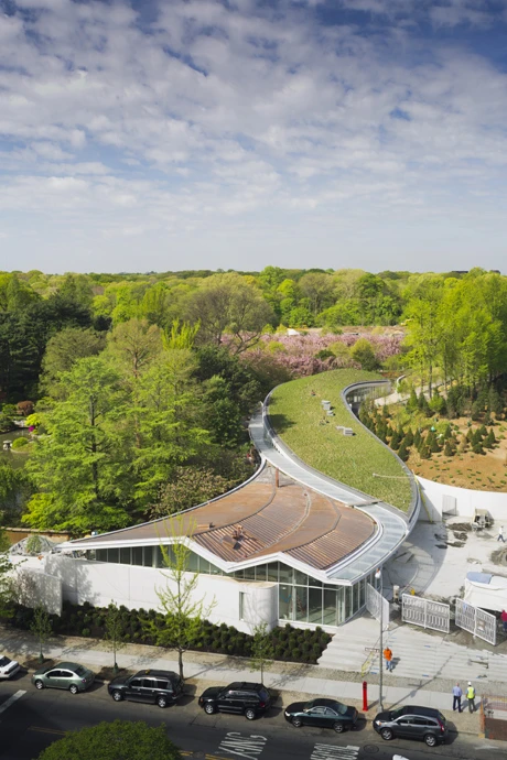 The leaf-shaped living roof hosts over 40,000 plant types