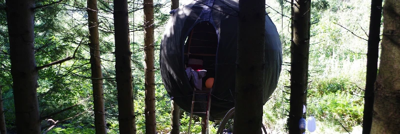 The Tree Tent measures three meters (ten feet) in diameter and houses two adults comfortably