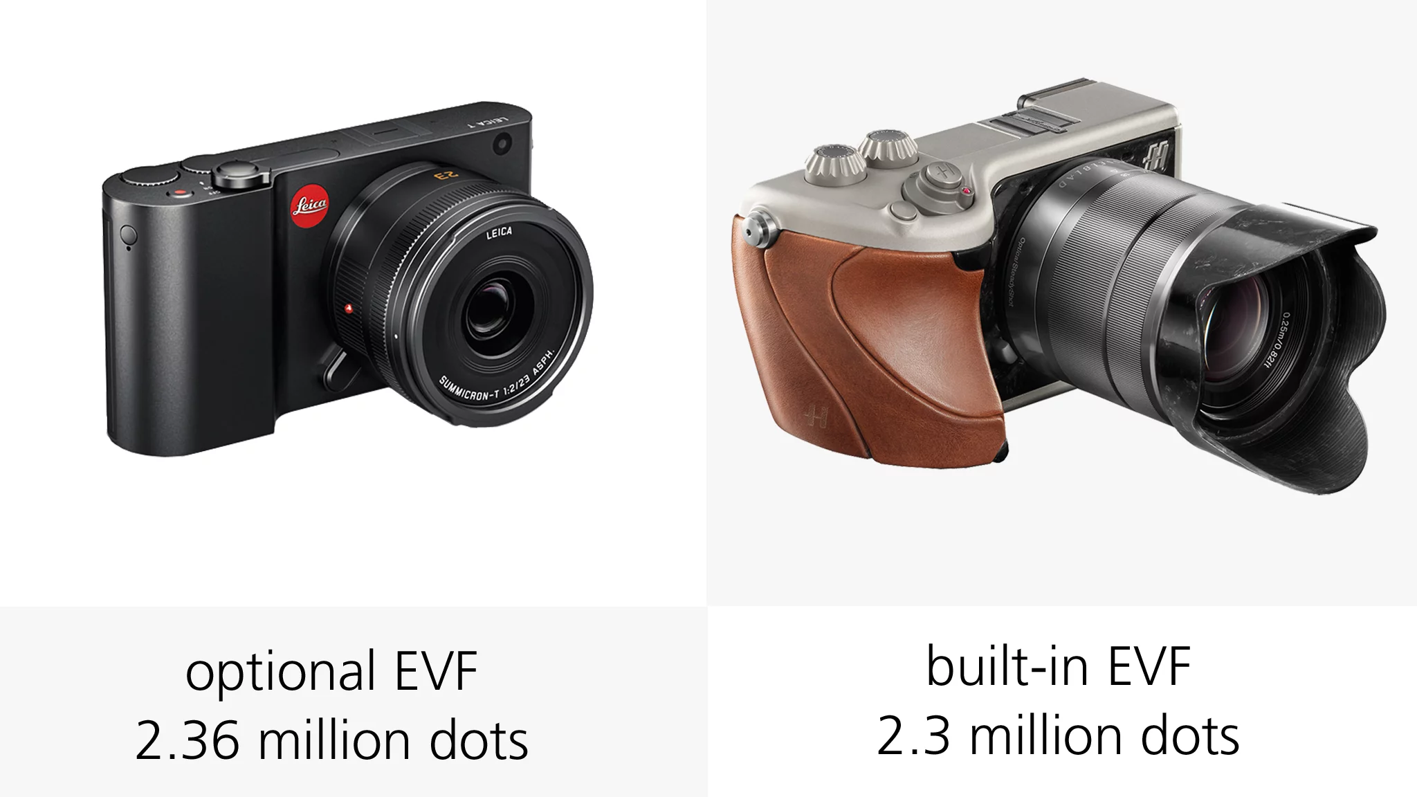 While the Leica T lacks the built-in EVF of the Hasselblad Lunar, and optional one is available