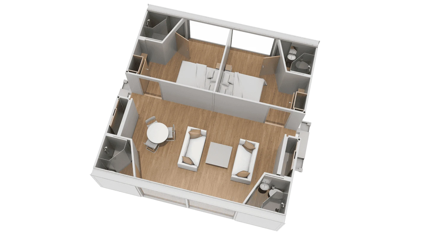 Two bedrooms / one living area