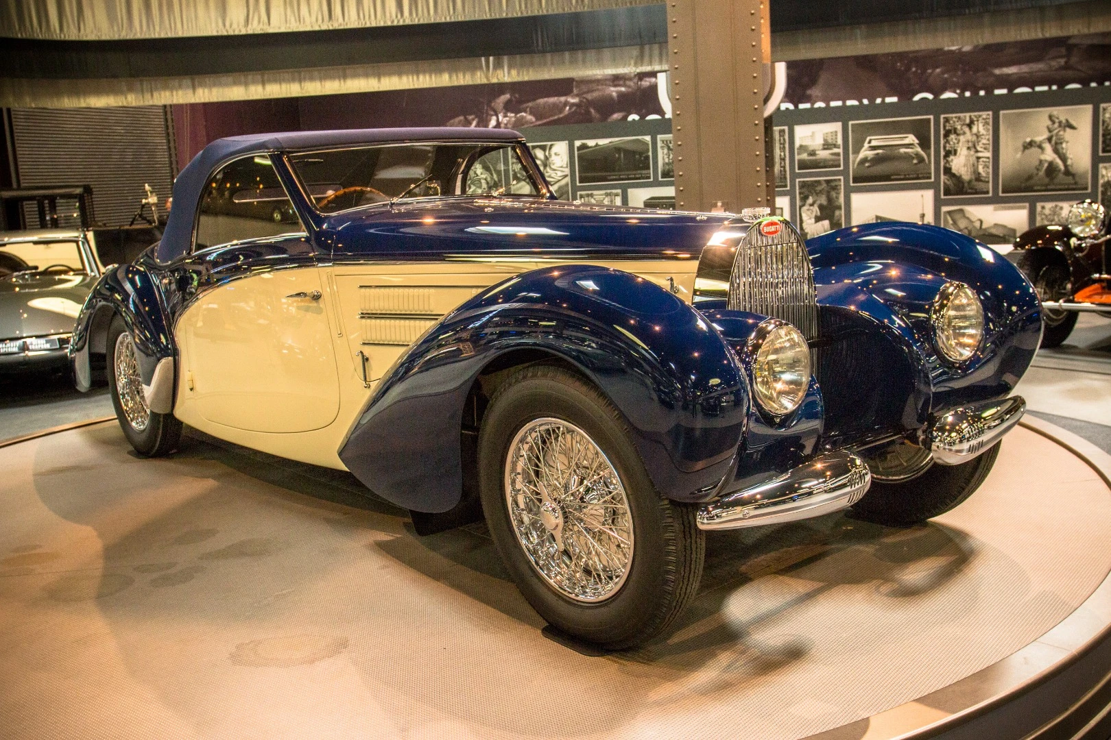1939 Bugatti Type 57C Aravis: of the 96 Type 57C models Bugatti produced between 1936-9, only three were made in this Aravis style. This is the last, and it was sold at a discounted price of 105,000 Francs to Maurice Trintignant, a personal friend of Jean Bugatti, who told him this was the most beautiful of the type 57s.