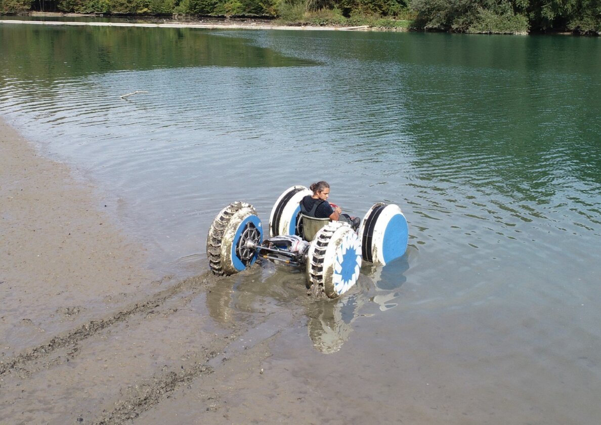 AllCart is basically an amphibious go-cart with inflatable wheels