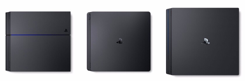 From left to right, Sony's original PS4, the PS4 Slim and the PS4 Pro