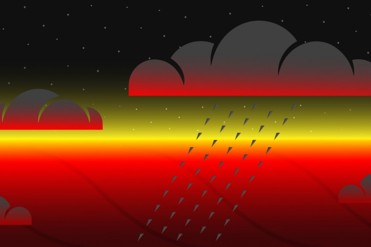 An illustration of condensed rock clouds on the night side of hot Jupiter exoplanets