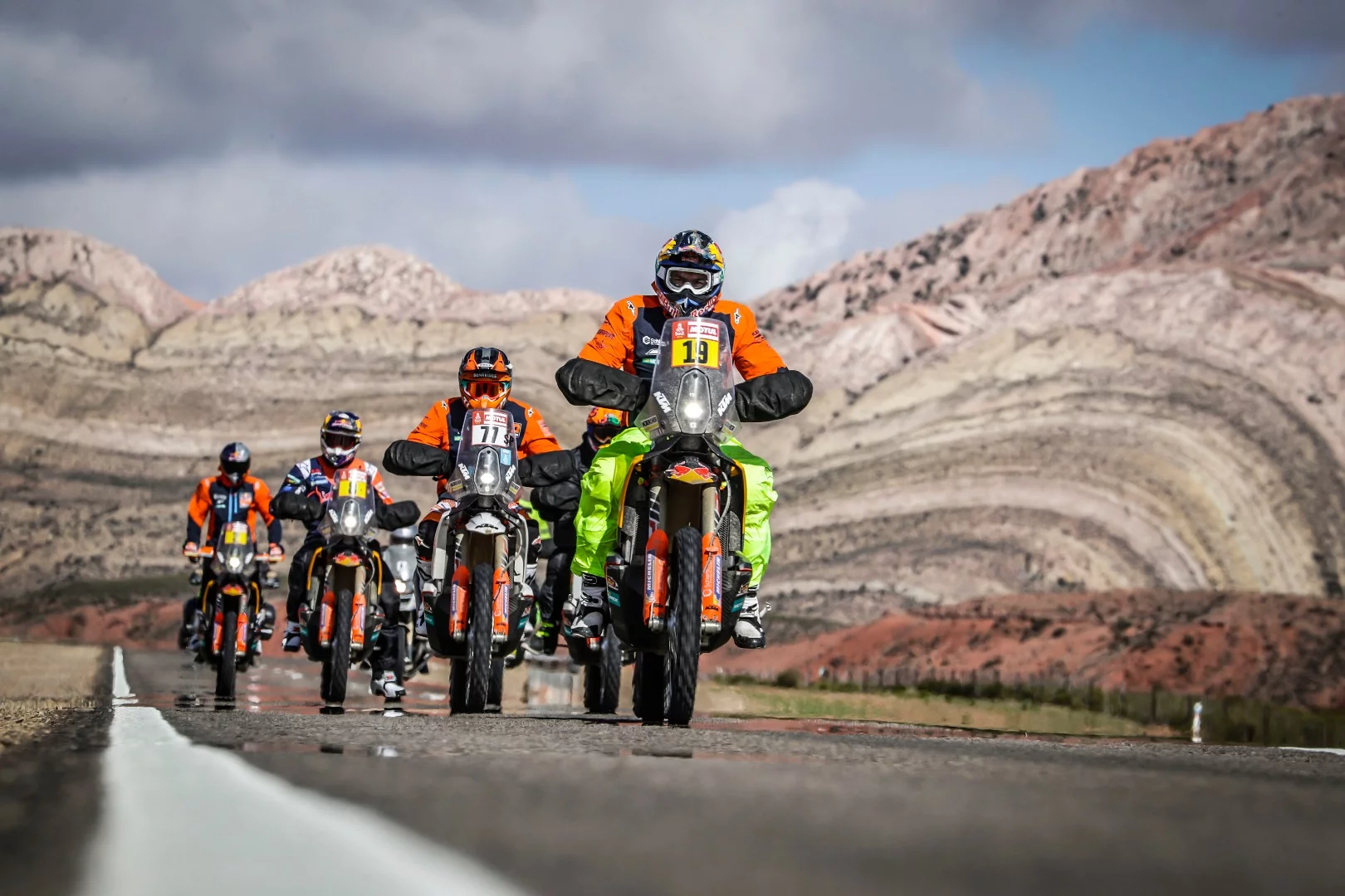 Riders enjoy a brief bit of flat tarmac as the rally enters Argentina for Stage 9