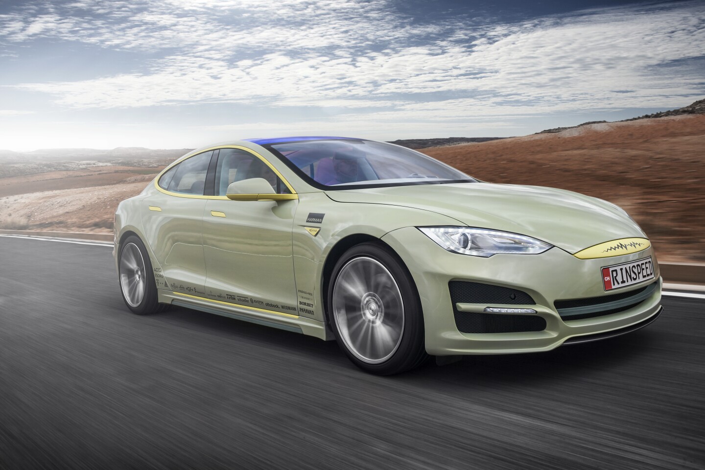 On the exterior, the XchangE is clearly a Tesla Model S, but with obvious aesthetic modifications