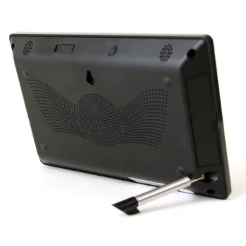 From the rear, showing the flip out stand