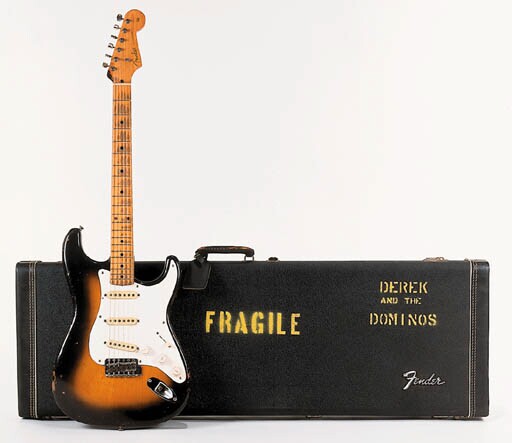 Eric Clapton’s "Brownie" Fender Stratocaster. Purchased second-hand for $300 by Clapton, this guitar played many of those famous chords and riffs from his Cream days in 1967, all the way through to being back-up for Blackie until Derek and the Dominoes. Brownie was used by Clapton in the recording of Layla on August 26, 1970, with the chemistry between Duane Allman's 1957 Gibson Les Paul and the haunting Strat providing one of the most famous guitar interplays of all-time. It sold for $497,500 at a Christies auction on 24 June, 1999