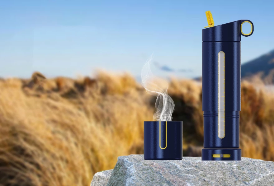 Charged by solar panels, the battery can boil two cups of water