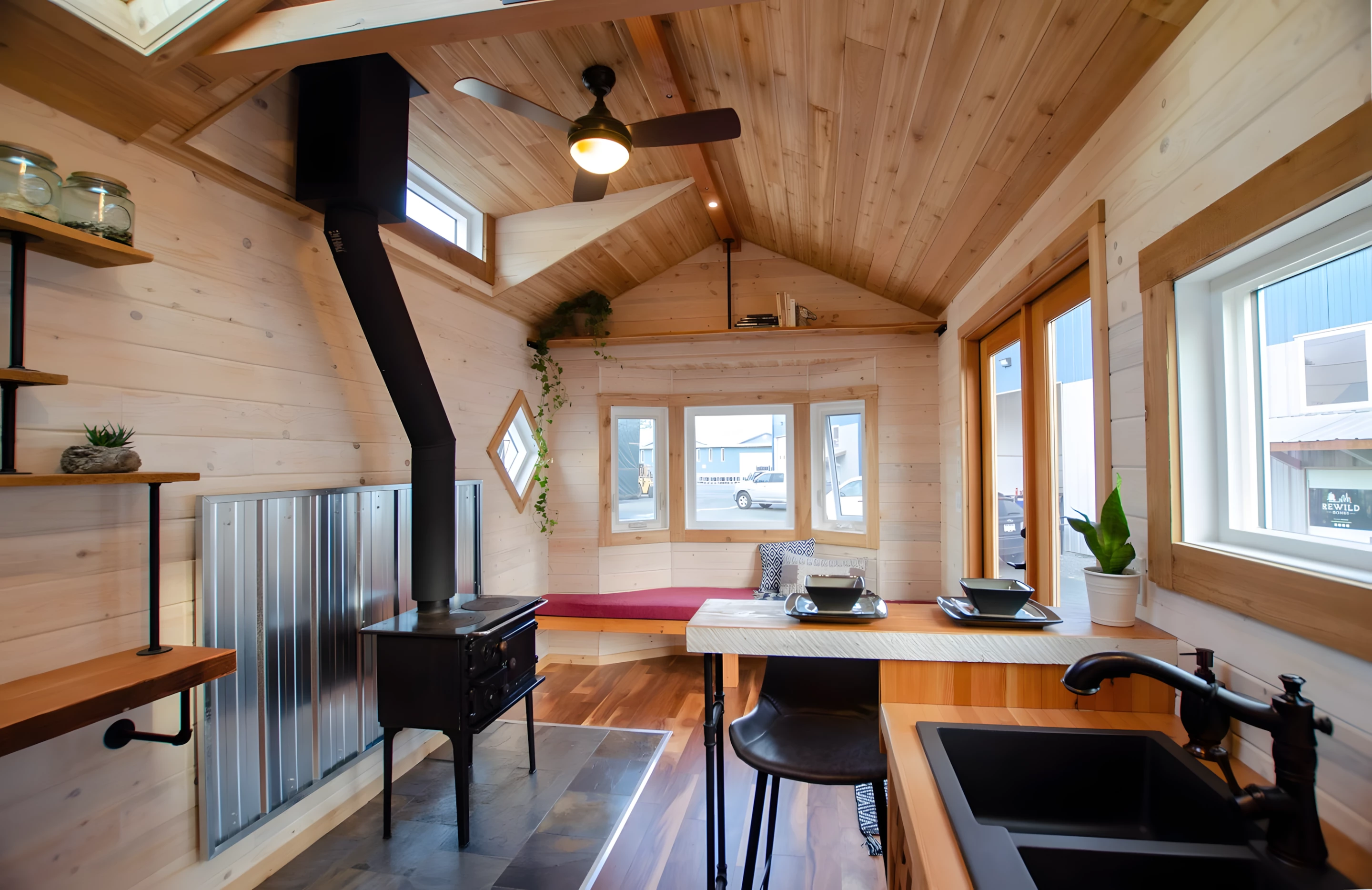 The Huckleberry looks open and light-filled thanks to its generous glazing, which includes decorative diamond-shaped windows and skylights