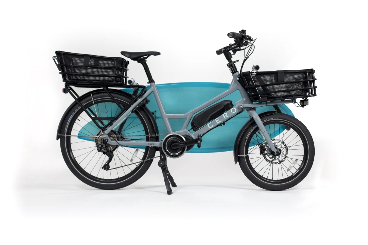 The CERO One's front and rear racks can hold baskets, flat platform carriers and more
