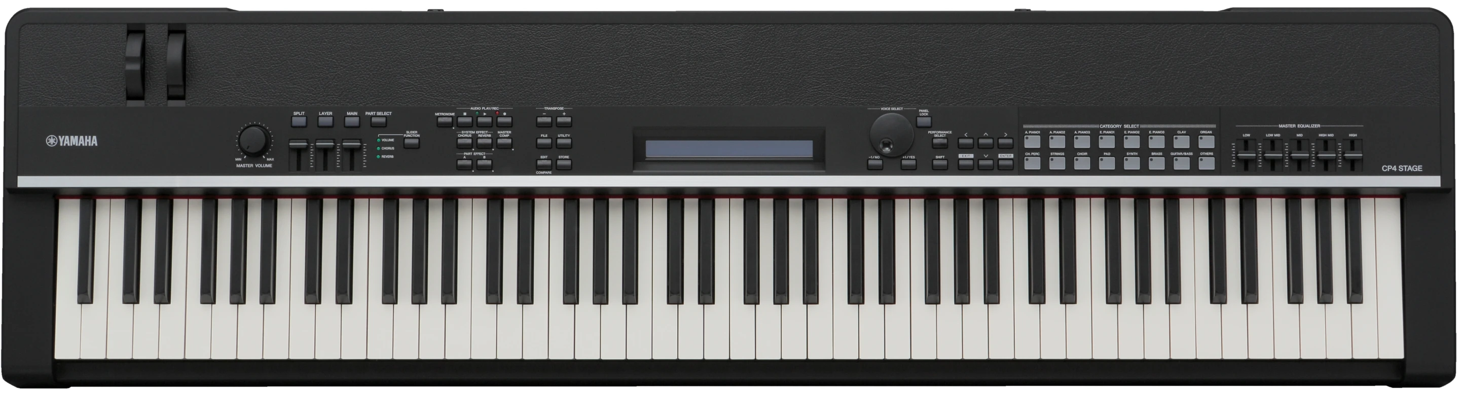 Between the keyboard and the leather-like finish of the CP4 Stage's outer shell, a user interface runs the length of the piano's 88 keys