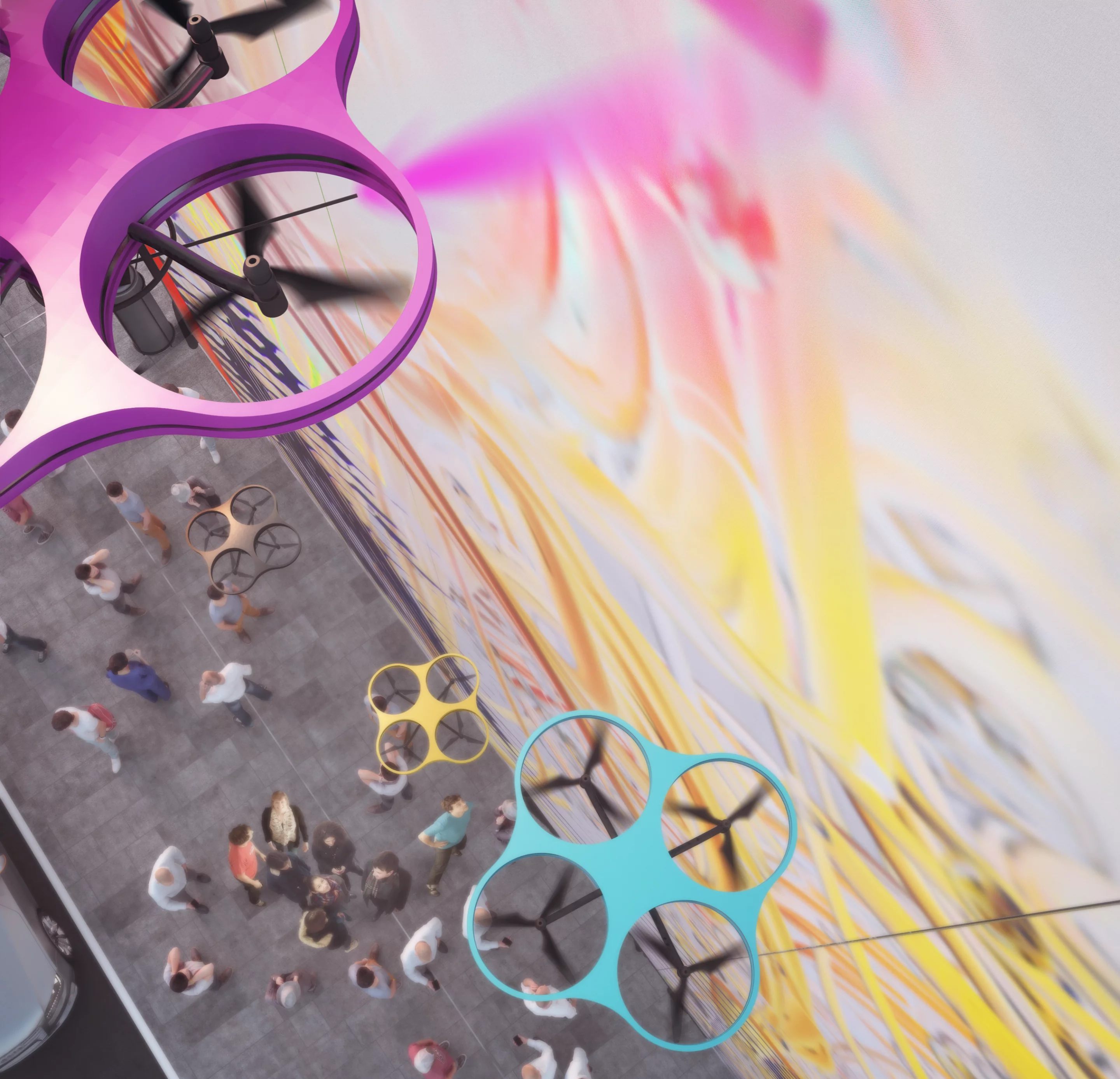 Swarms of drones flying in formation will paint giant murals on bare walls