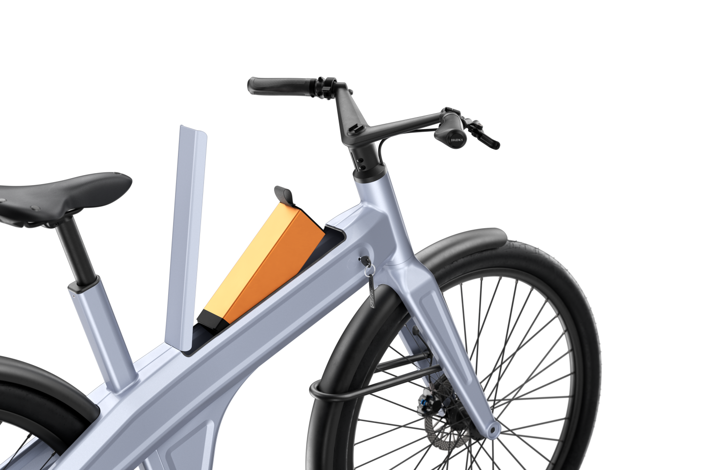 The lockable compartment up top can accommodate battery packs of different shapes and sizes, to allow for future upgrades as the technology improves