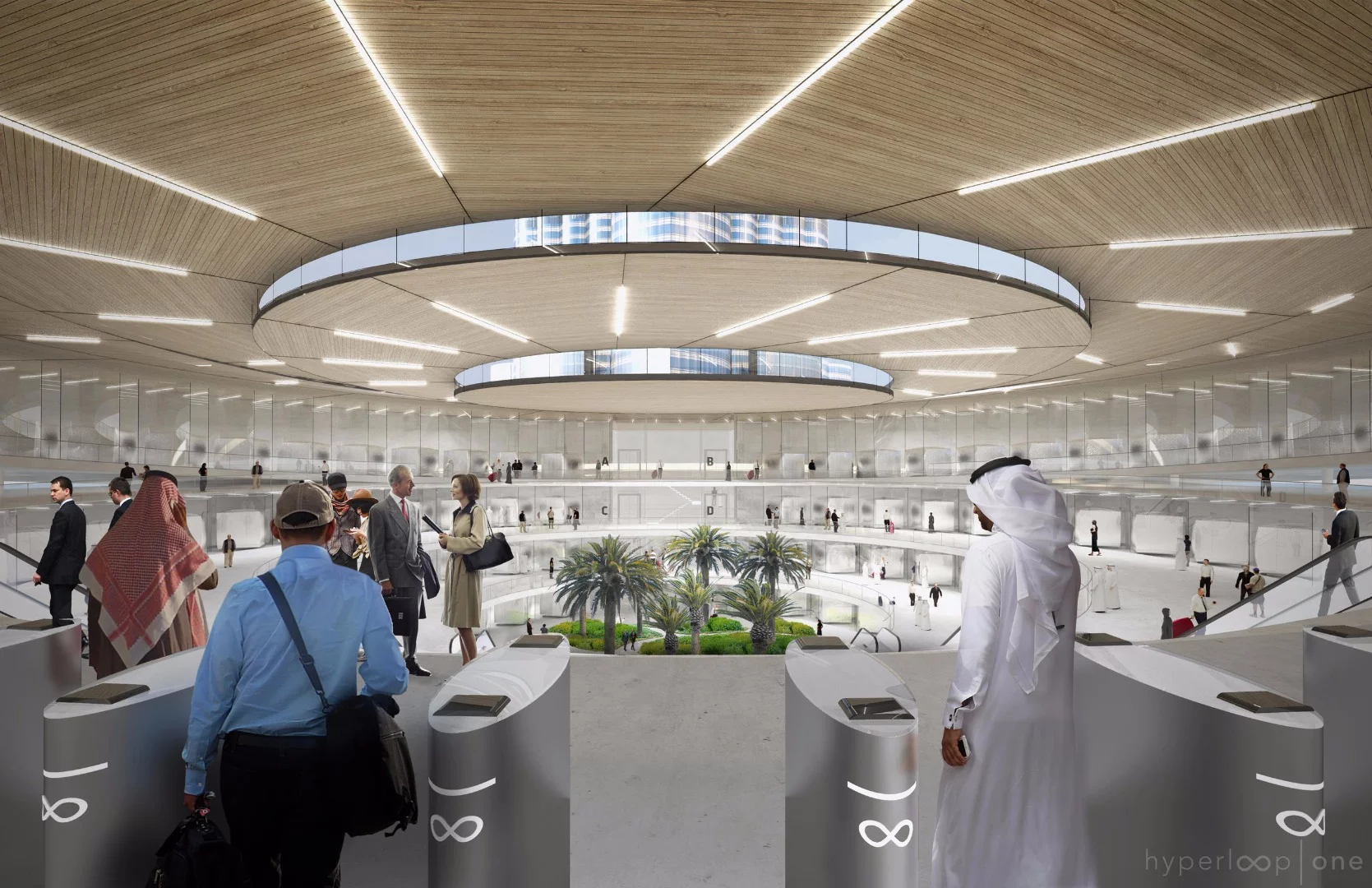 A rendering of what the a Hyperloop passenger terminal might look like