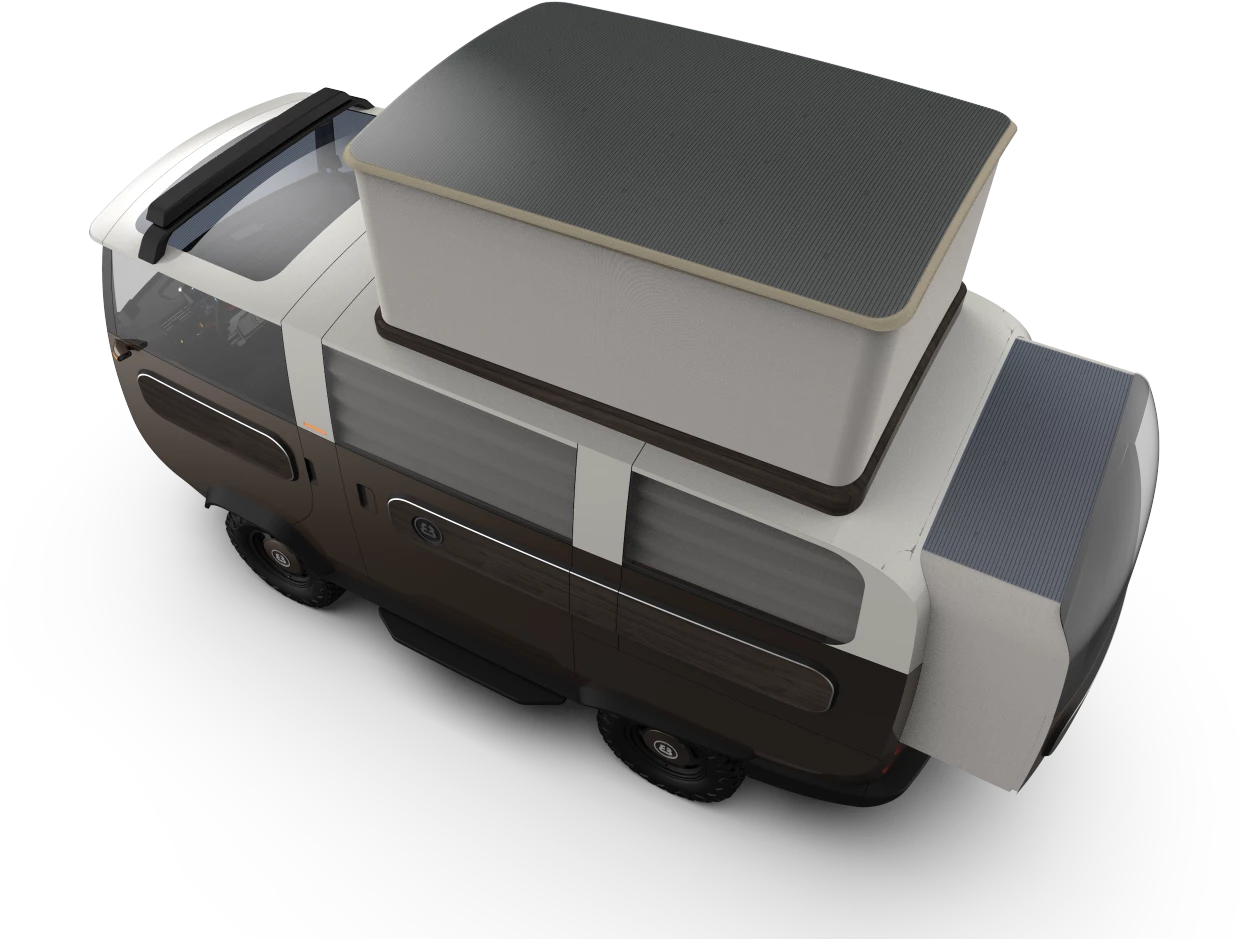 It's not clear if ElectricBrands plans to work a bed into that pop-top, but if it does, it'll create an electric four-sleeper micro-campervan
