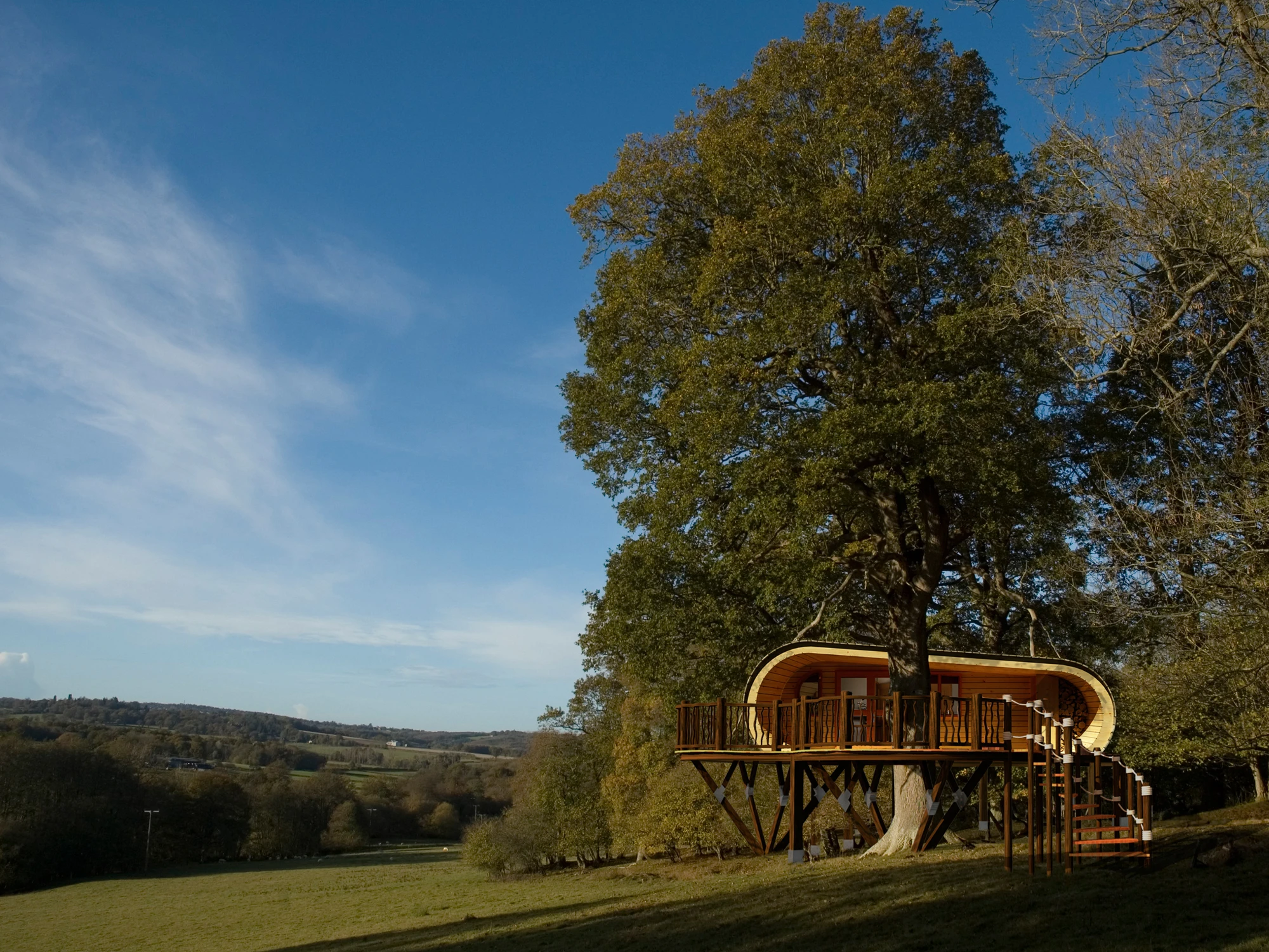 Eco-PERCH is a prefabricated treehouse that provides a low-impact hideaway for four guests