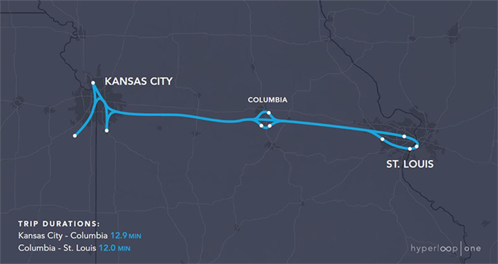 The estimated trip time for a hyperloop across the state of Missouri comes in at 24.9 minutes