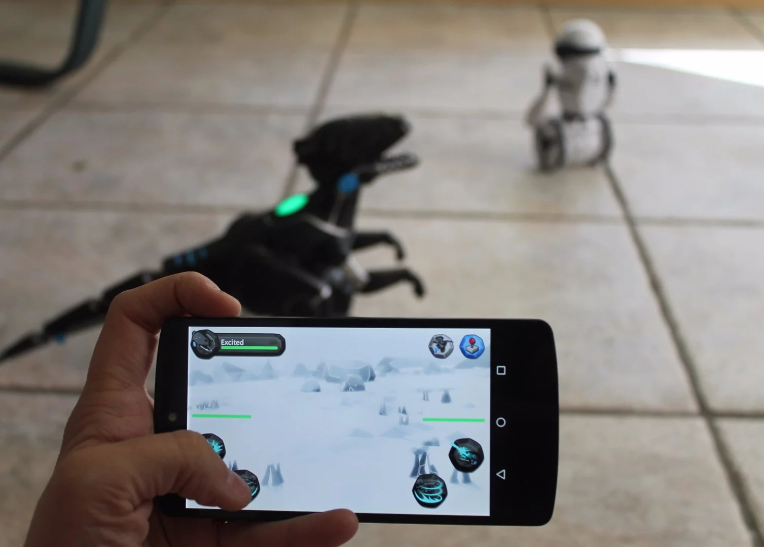 The MiPosaur battle mode offers different ways to attack while the user pilots the dino with the RC controls