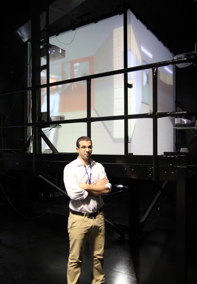 The University of Montreal's Massil Benbouriche, in front of the VR vault