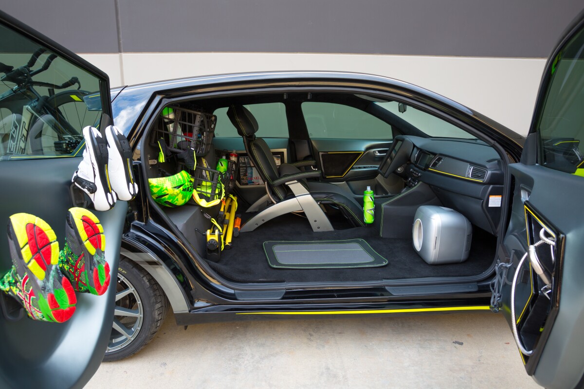 No passenger side B pillar and a suicide door provide plenty of entry/exit room