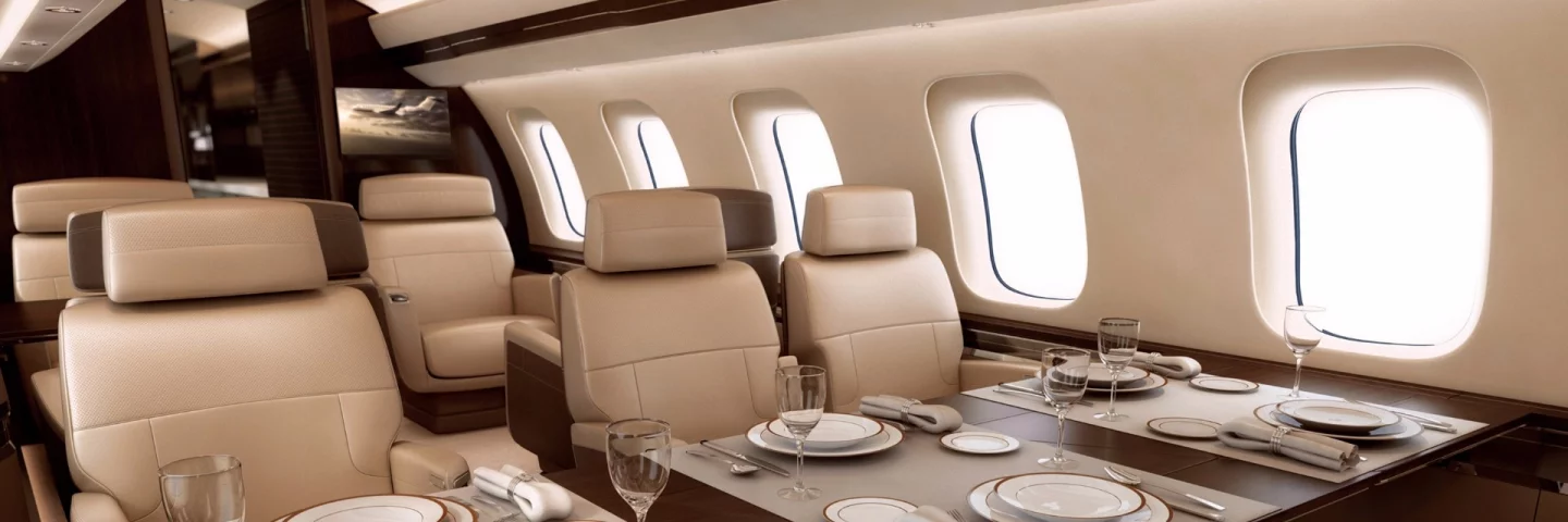 The Global 7000 can seat six at dinner