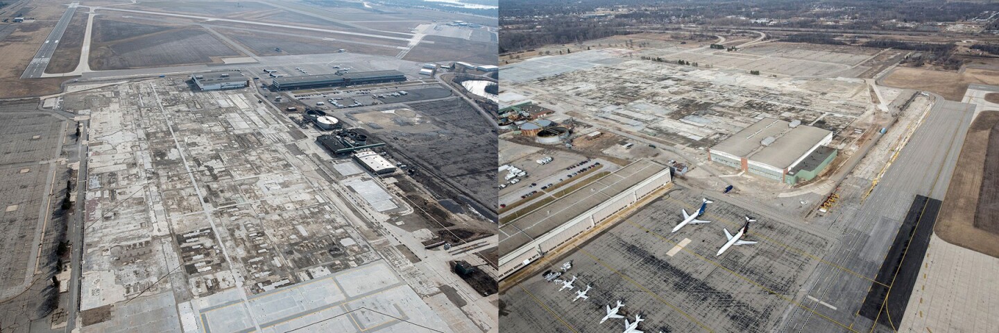 Aerial shots of the site as it looks today