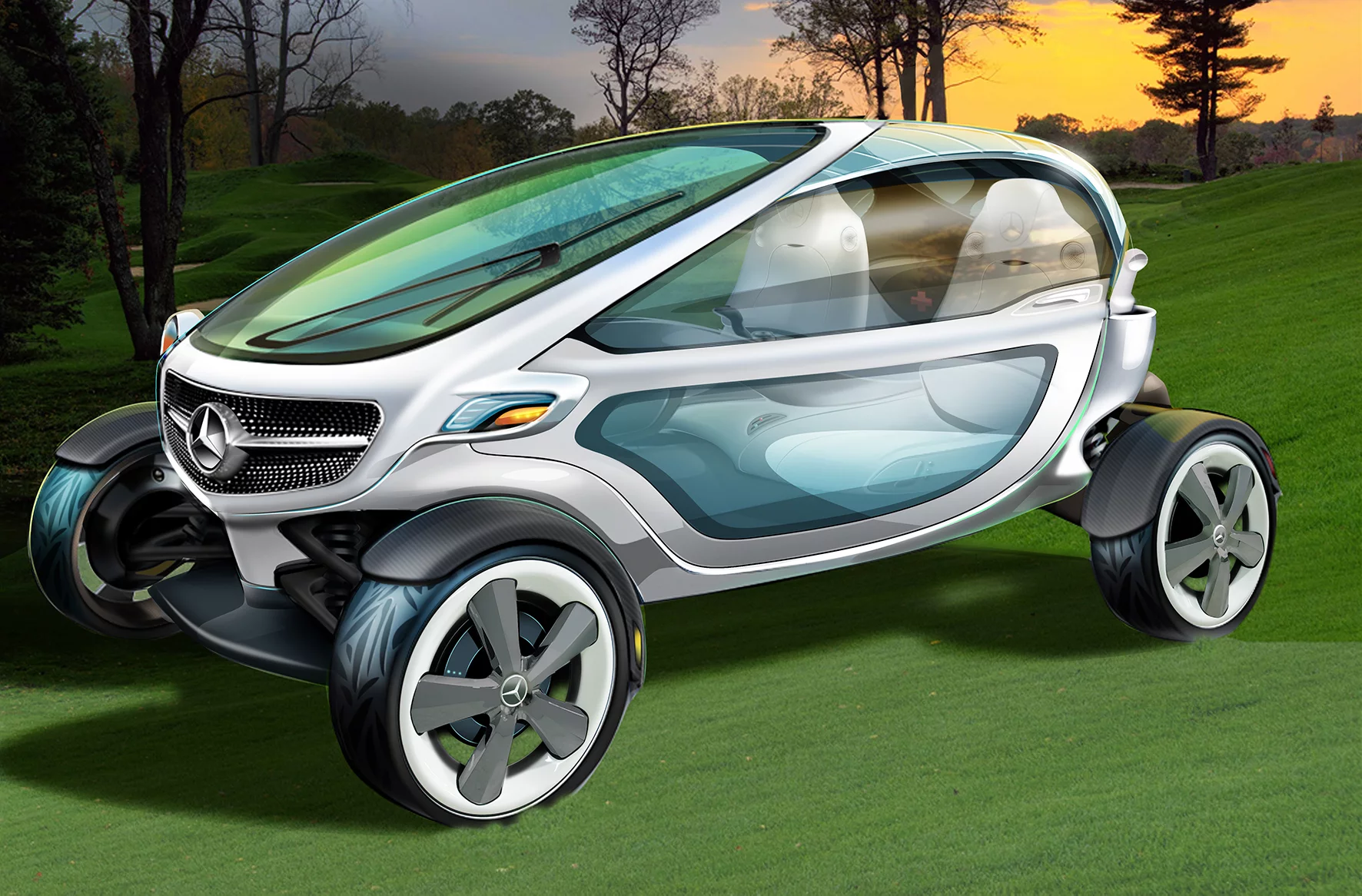 The Mercedes Vision Golf Cart includes two removable click-on doors