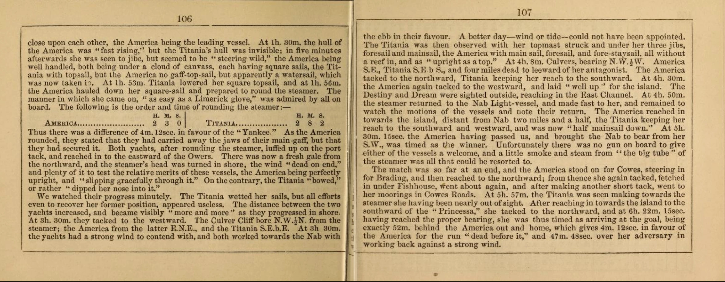 An account of the America vs Titania race from Hunt's Yachting Magazine, 1851