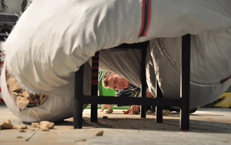 With the desks lined up in rows, this space could also act as escape tunnels for students to escape or be more easily rescued by emergency workers