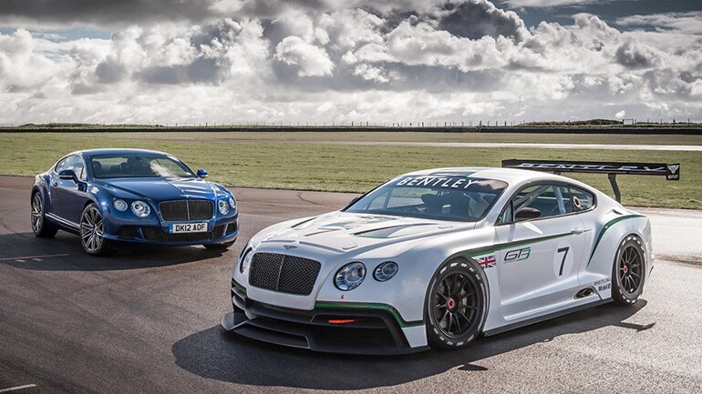 The Bentley Continental GT3 Concept Racing Car next to the GT Speed