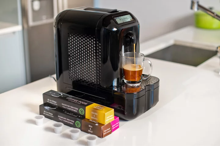 The Kara Pod is compatible with Nespresso Pods and can whip you up a fresh cup of Joe before you can shake a stick