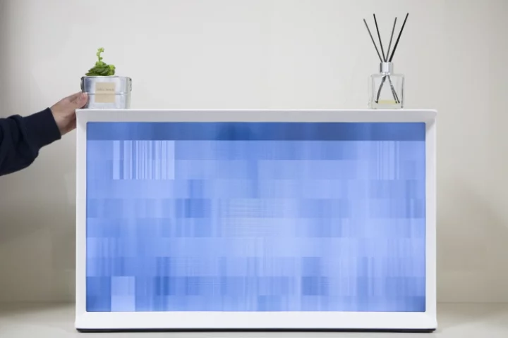 The Samsung Serif can be placed on a table, or take pride of place on the floor