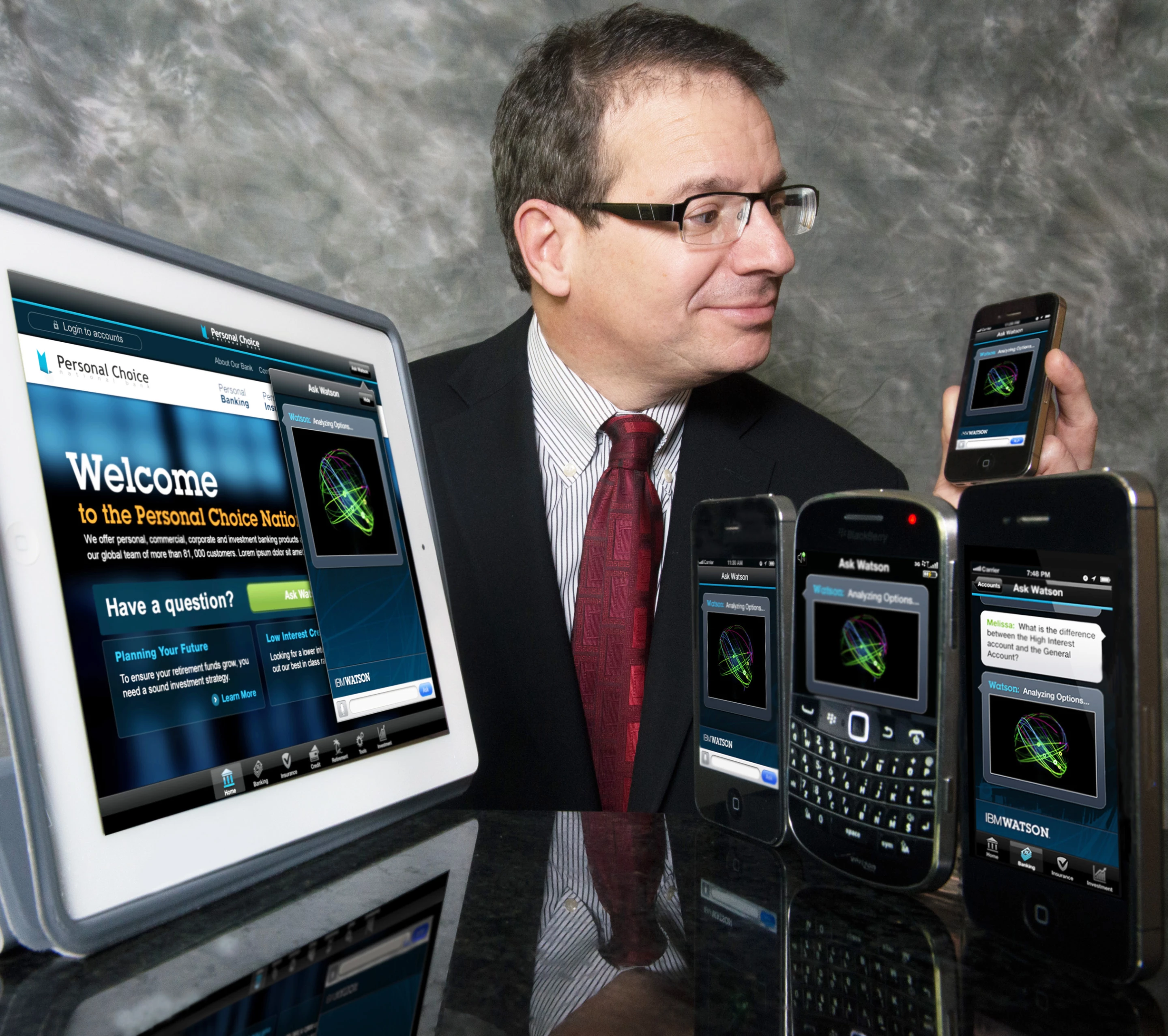 IBM Watson Solutions VP Stephen Gold interacts with the new IBM Watson Engagement Advisor