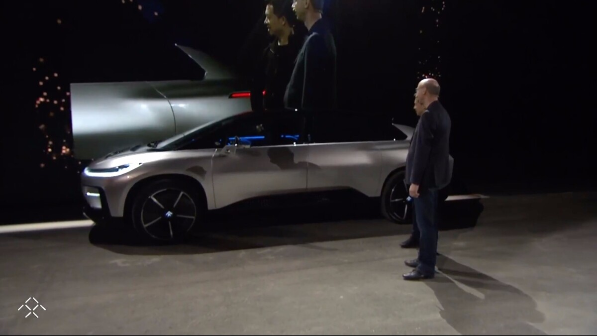 Faraday Future CEO Nick Samson and LeEco CEO YT Jia wait for the FF91 to park itself. It did not.