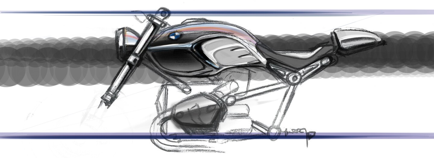 Design sketch from BMW Motorrad's design process which led to the R NineT production model