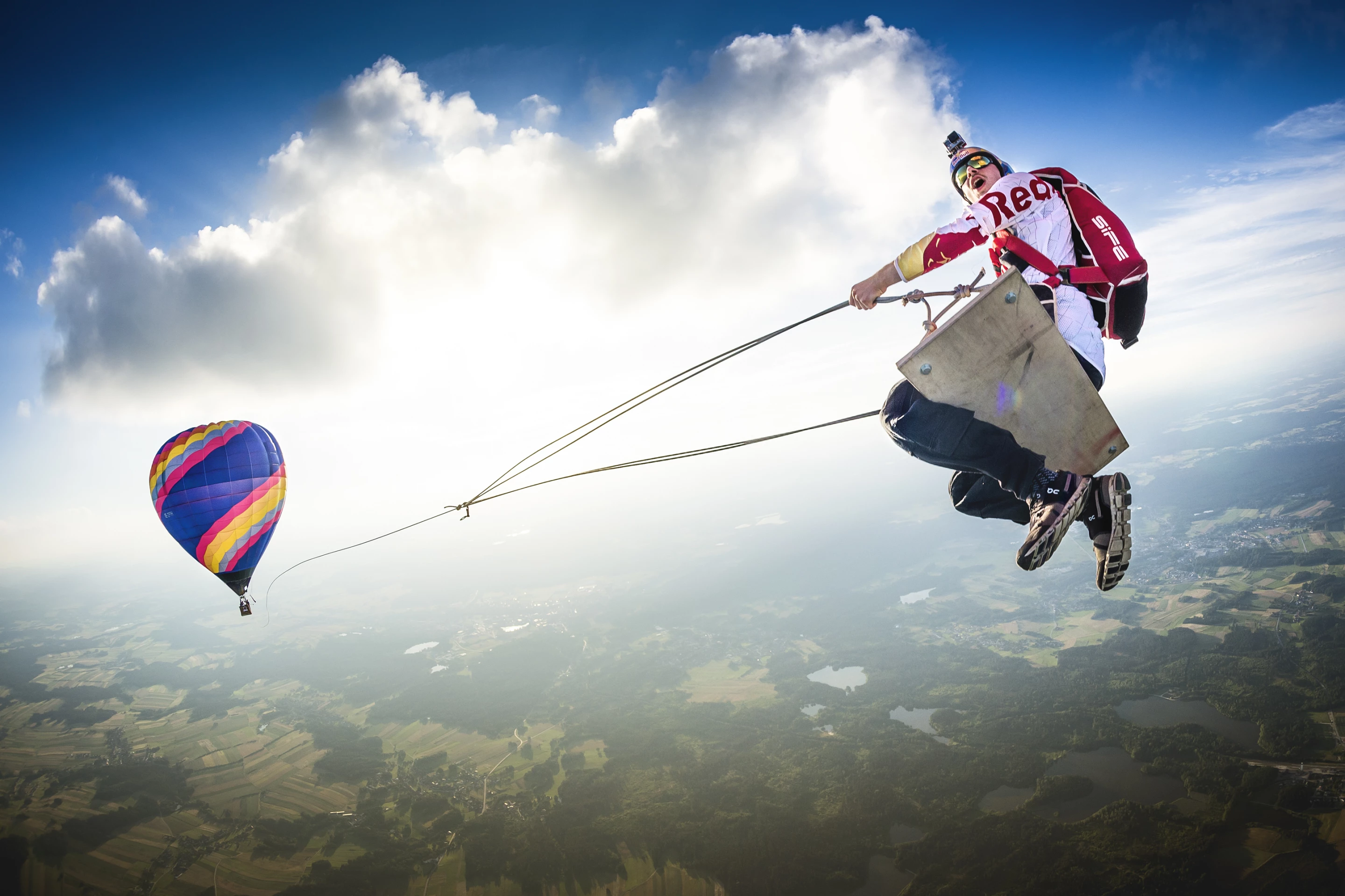 The winner of the Wings category was Philip Platzer of Austria, for this dizzying snap of Marco Fürst at the height of a swing suspended from a hot air balloon, in Fromberg, Austria