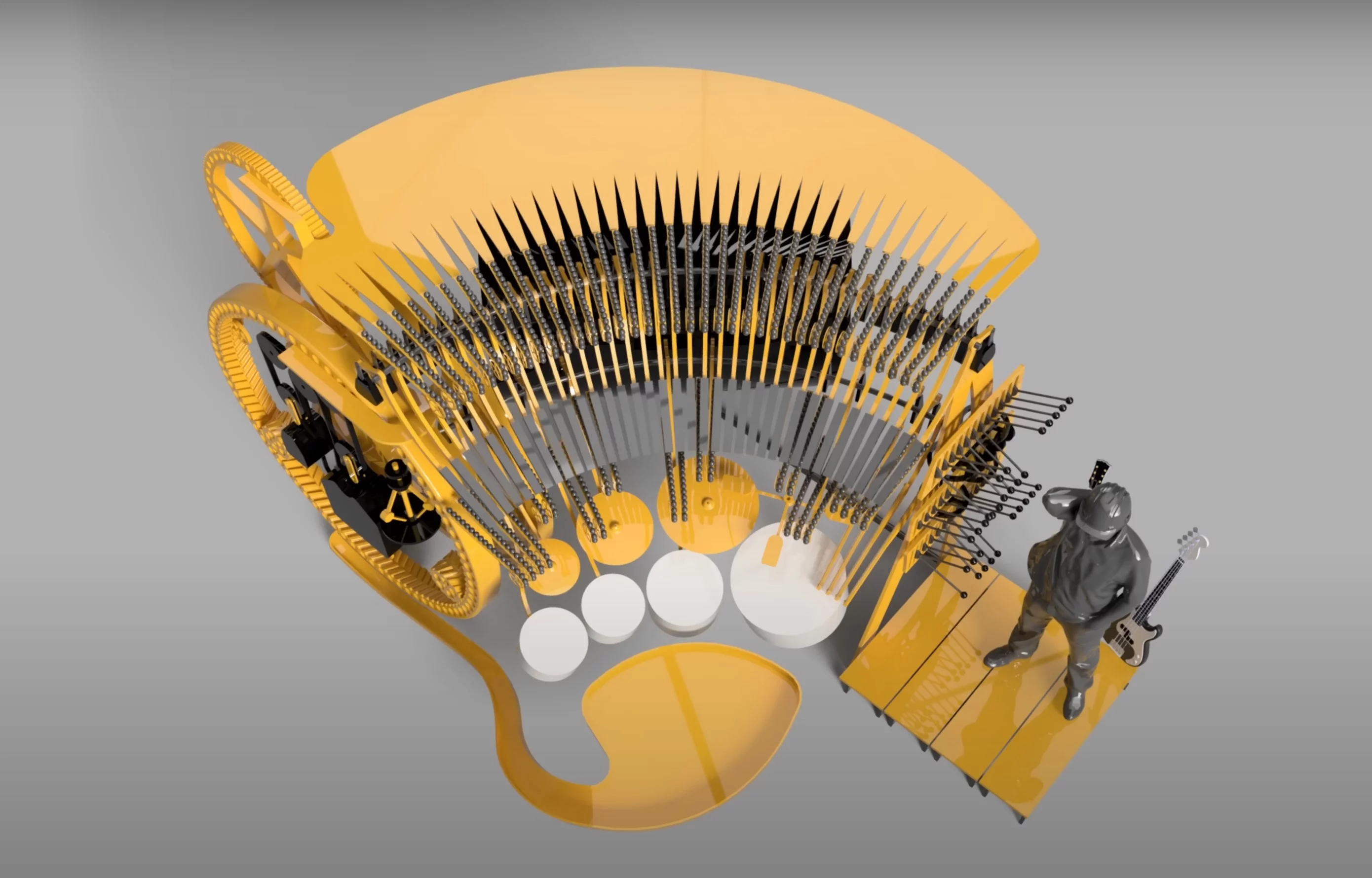 Much of the Marble Machine 3 will be fashioned from plywood, and the project will employ a foot-powered system hooked up to a Huygens Drive, as well as a single programming wheel and single marble collector