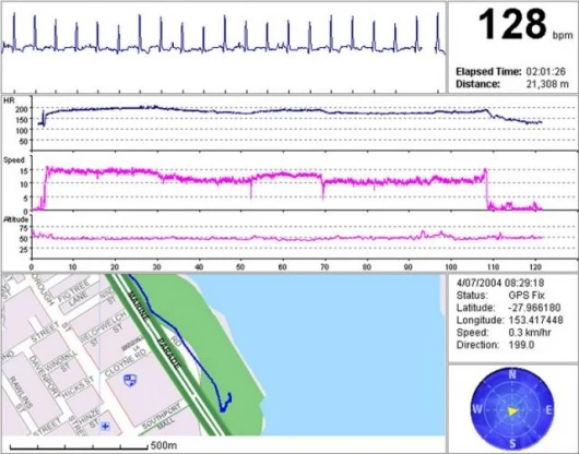 GPS and heart rate tracking of your daily exercise is logged on the Alive Sports Monitor system and can be played back, map and all.