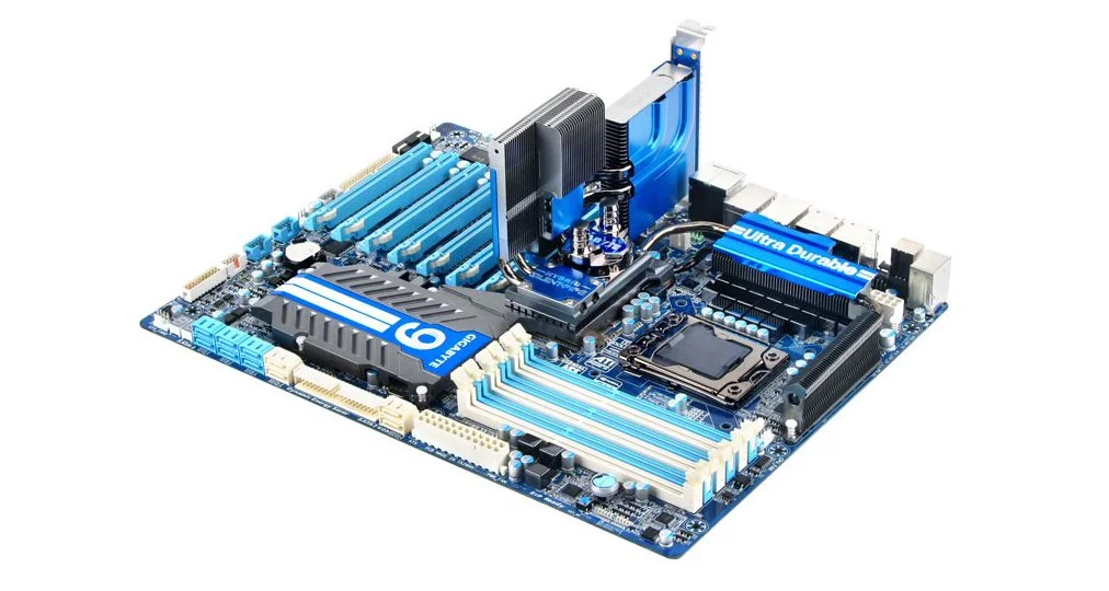 GA-X58A-UD9 X58 chipset motherboard provides maximum power delivery for Intel's 1366 socket CPUs through the company's new 24 phase Unlocked Power design