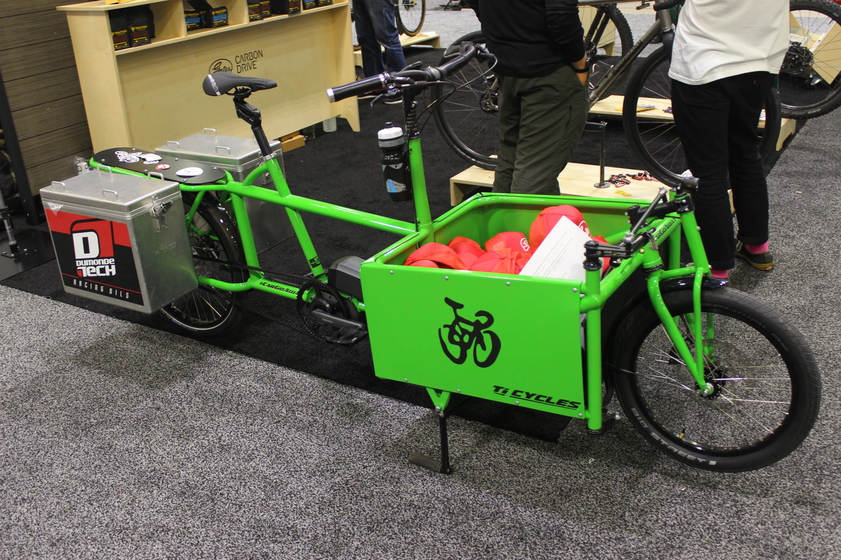 A smart-looking titanium electric-assist cargo bike, from Ti Cycles