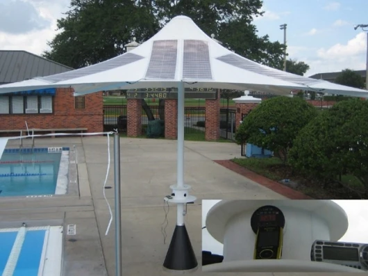The Powerbrella does the work of two: it provides shade and solar-generated power