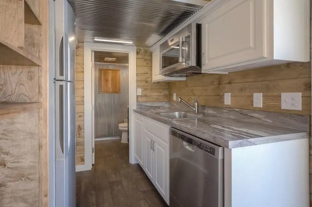 The container home's kitchen area
