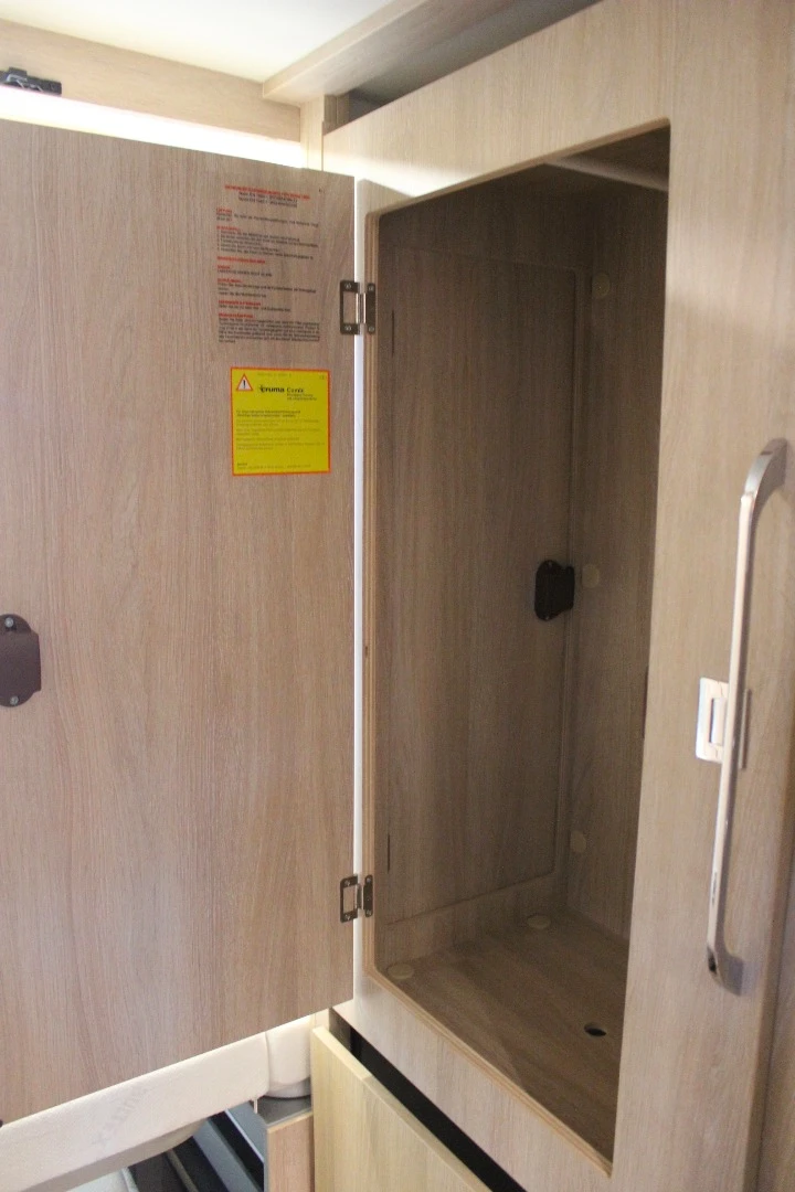 The real unique part of the Rapido V55 build is the multi-position swinging wardrobe