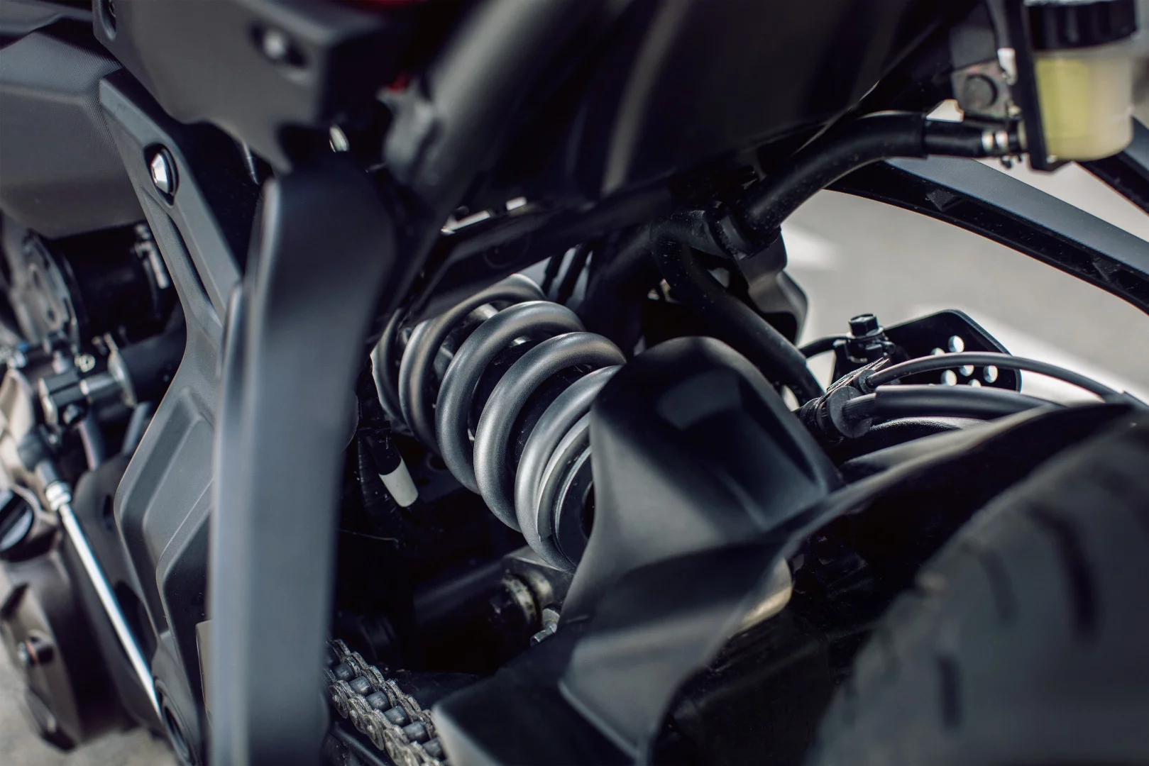 The rear shock of the Yamaha Tracer 700 is adjustable only for preload