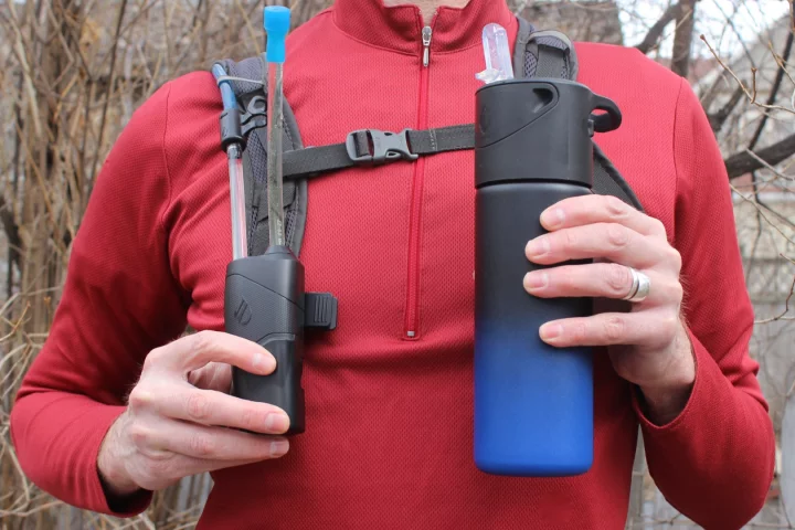 Infuze's hydration pack-attached Hydro (left) and its Vessel water bottle