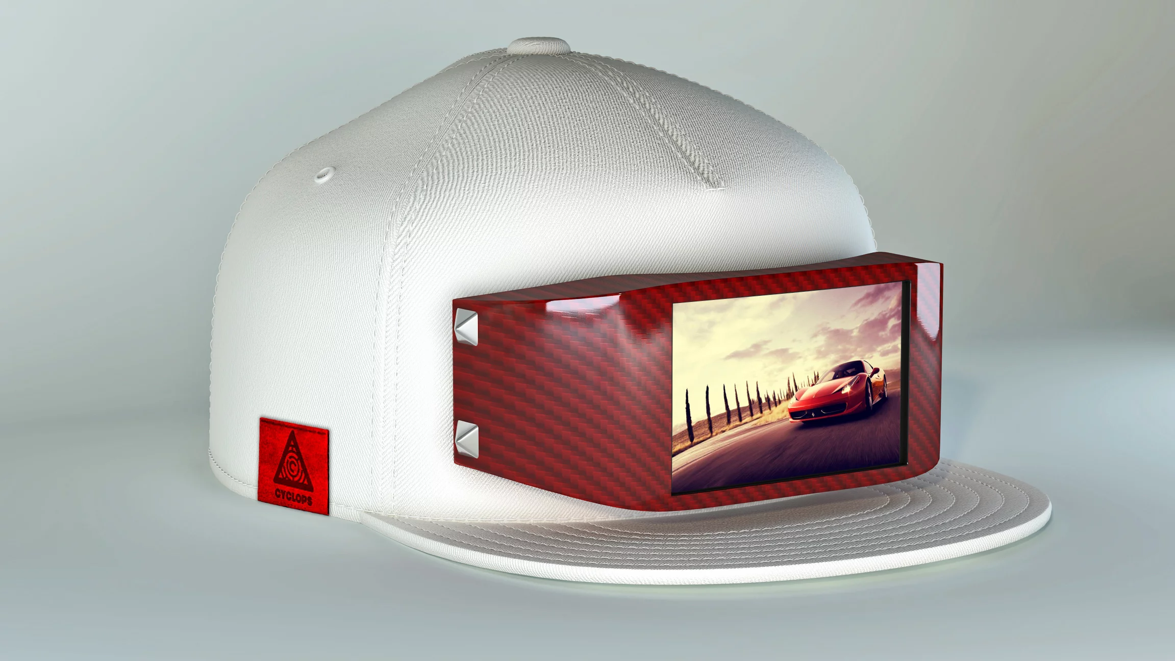 Cyclops fits a snapback hat with an LCD screen for customizable fashion
