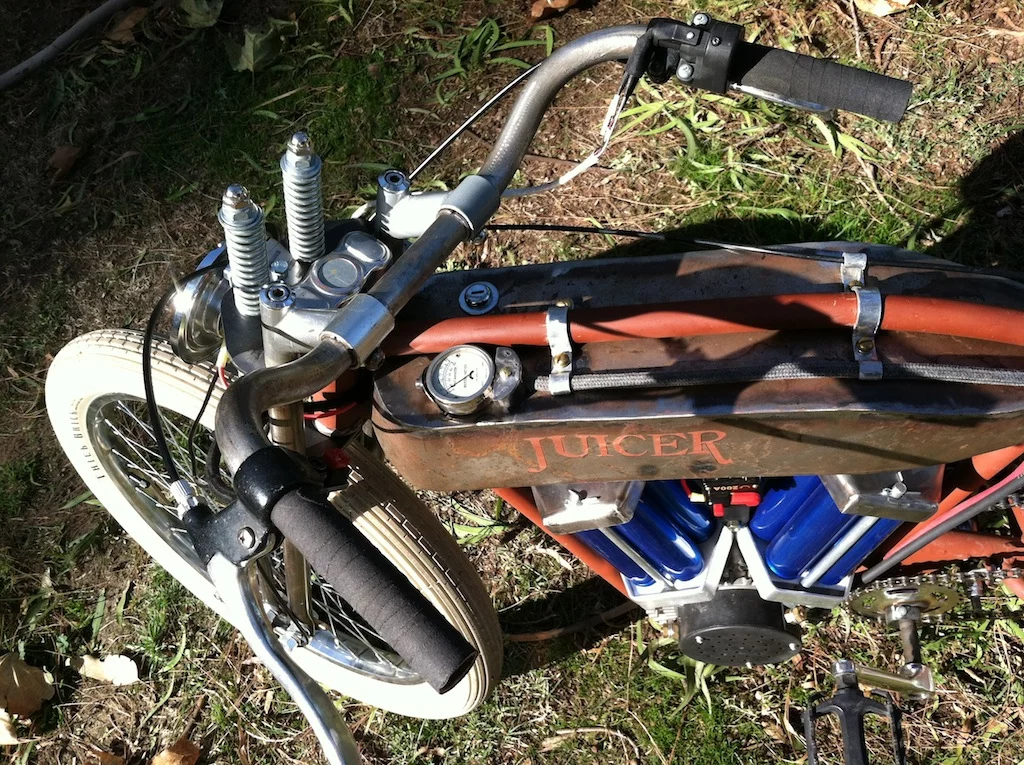 Top view of Juicer 48 "tank" showing surface-mounted volt-meter gauge