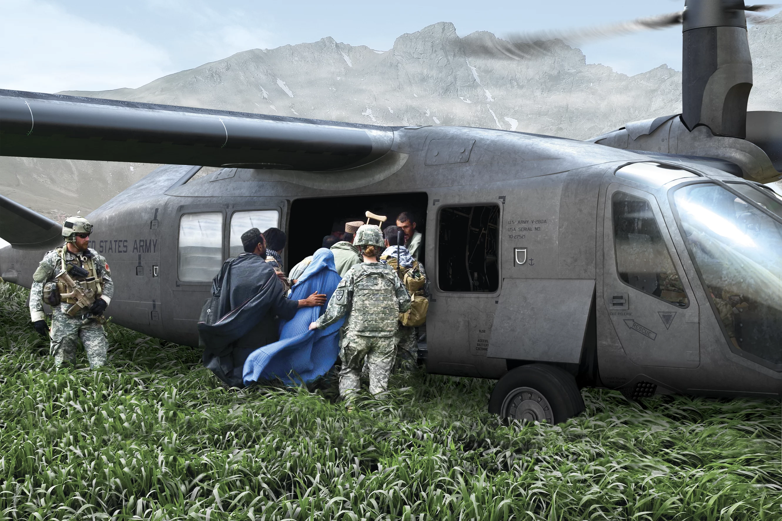 Artist's concept of the V-280 in disaster response operations